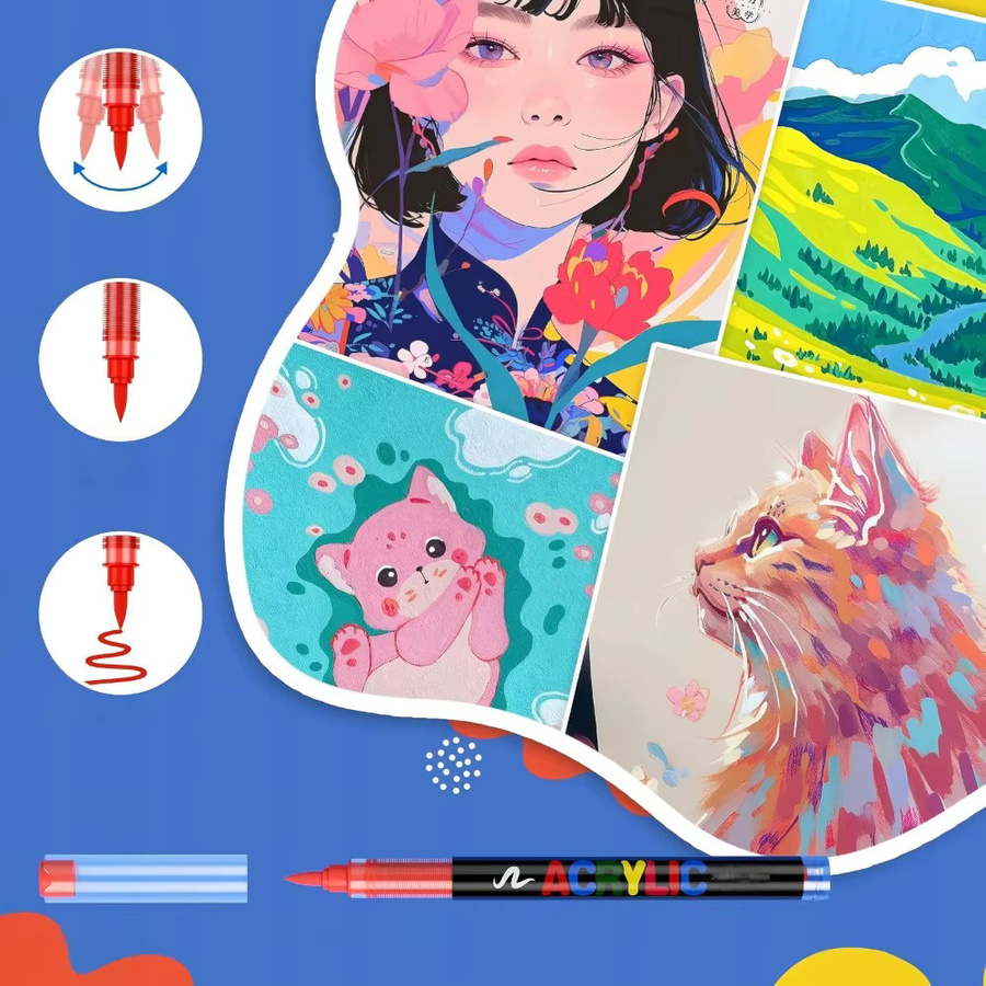 Acrylmarker-Set mit Pinselspitzen, 120 Stück wasserfeste Mehrzweck-Farbmarker in Multicolour für Hobby und Heimwerken - Bild 3