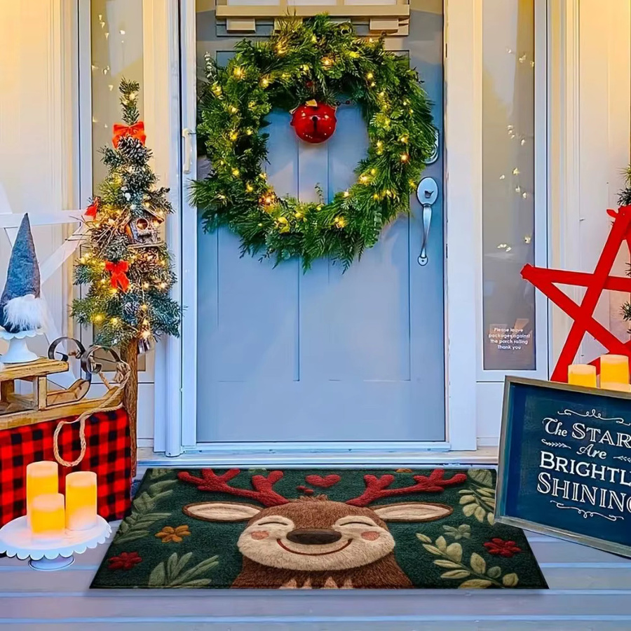 VIKAMA Weihnachts-Rentier Willkommensmatte, rutschfeste und waschbare Fußmatte für Weihnachten, Mehrfarbig, B/T: 60 x 40 cm - Bild 4