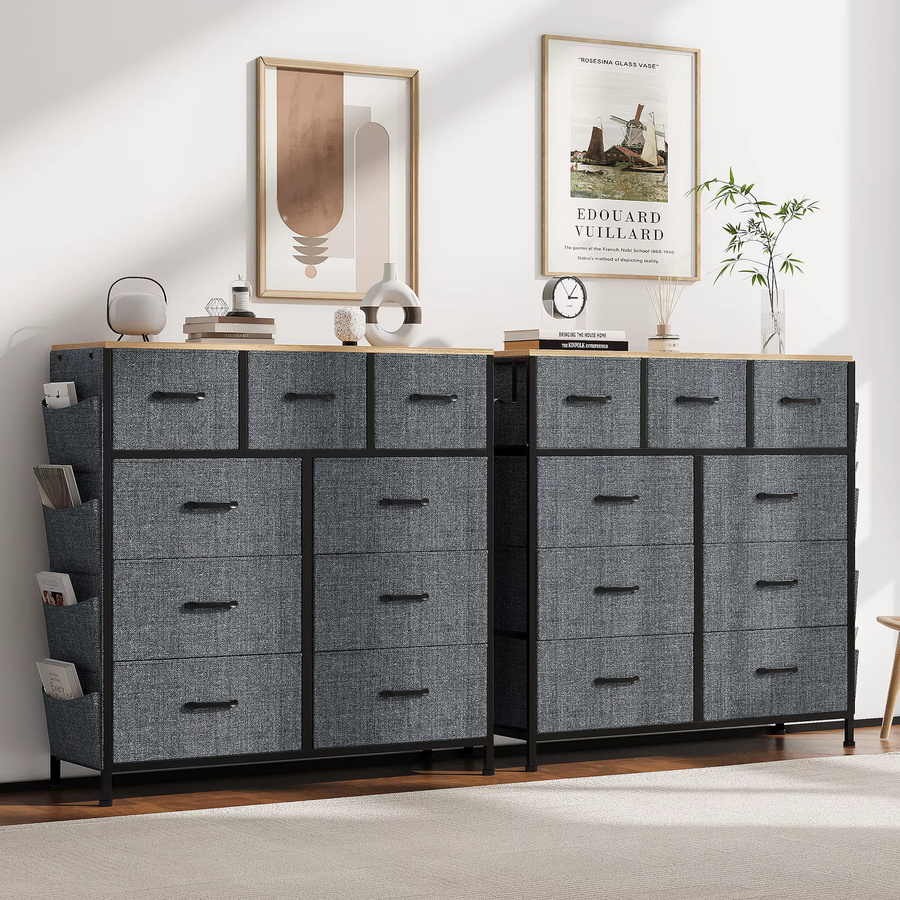FEEOHOME Kommode mit 9 Schubladen in Grau für Wohnzimmer, Schlafzimmer und Flur, B/T/H: 99 x 30 x 100 cm - Bild 6