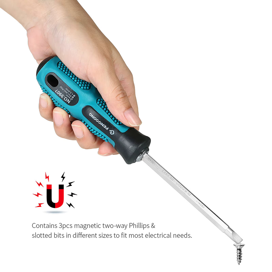 KKMOON 4-teiliges Isoliertes Schraubendreher-Set mit magnetischen Zweiwege-Schlitz- und Kreuzschlitz-Bits für elektrische Reparaturen - Bild 3