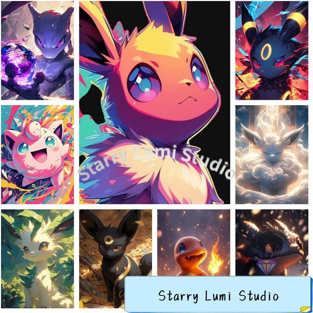 KAYOU Pokémon Diamant-Malerei-Set mit Charizard, Eevee und Mewtwo in Multicolour, 5D DIY Diamant-Stickerei für Heimdekoration und Kunsthandwerk - Bild 1