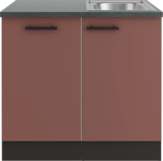 OPTIFIT Nizza407 Küchen-Spülenschrank-Set in Rostrot mit modernem Design und Edelstahl-Elementen - Bild 1
