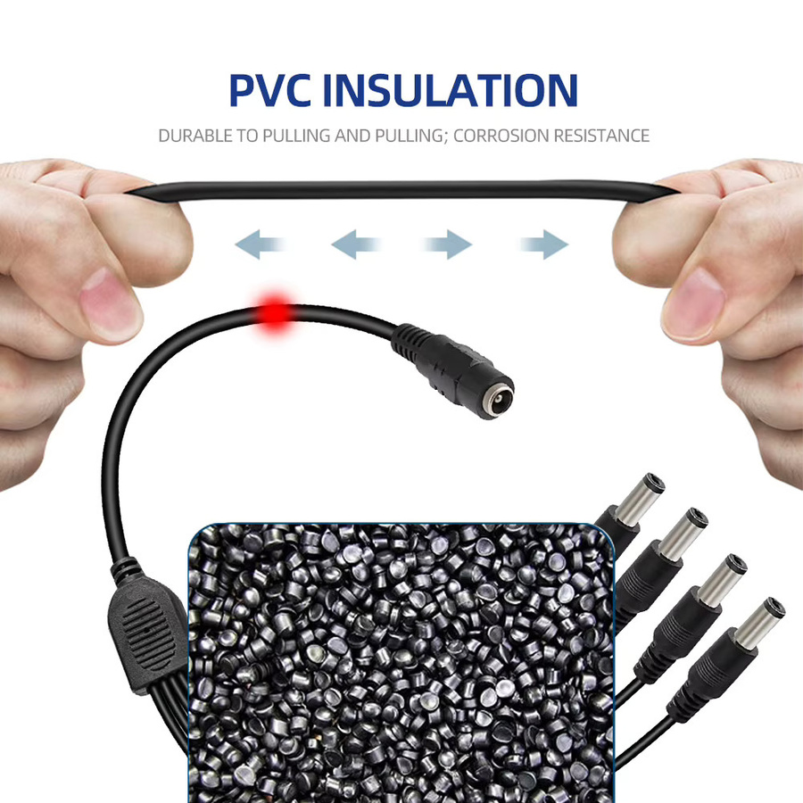 DC 5,5x2,1mm Stromverteilerkabel Schwarz 1 Buchse auf 2/4 Stecker Verlängerungskabel 36cm für CCTV-Kamera LED-Streifen Router NVR Stromversorgung - Bild 2