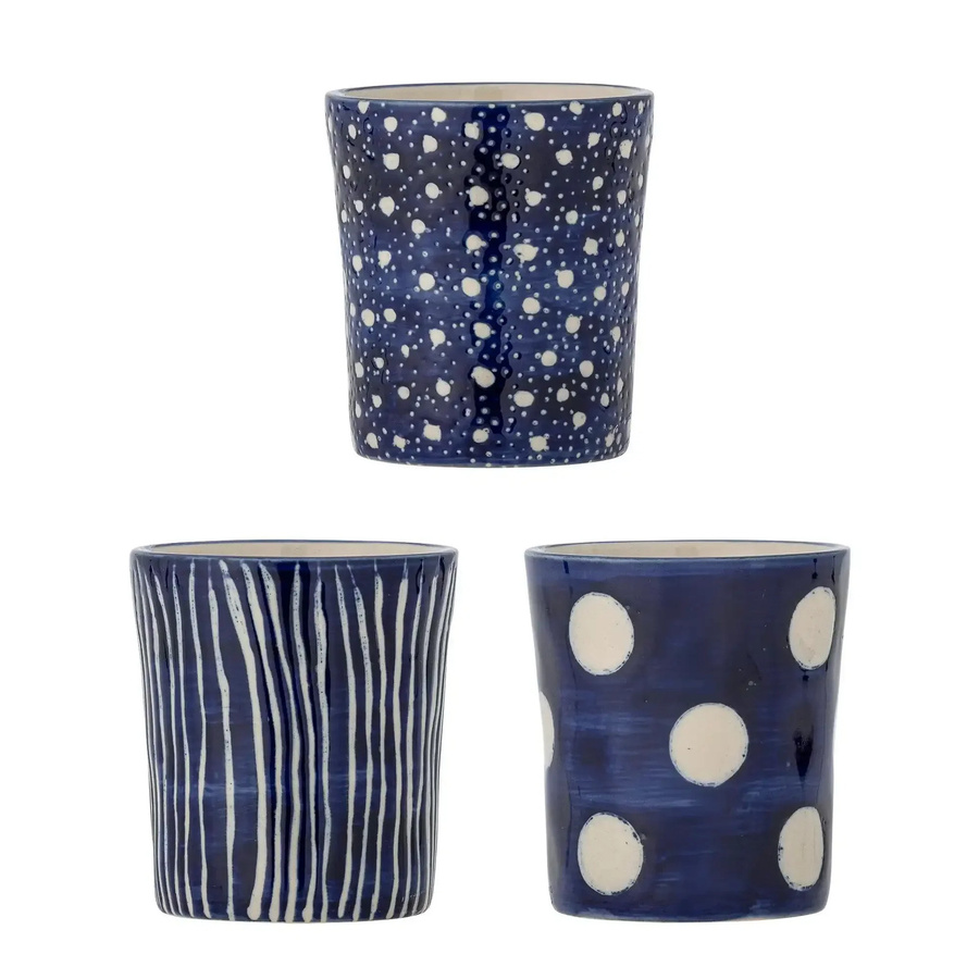 Bloomingville Keramikbecher Minoa in Blau, Set von 3 Stück - Bild 1