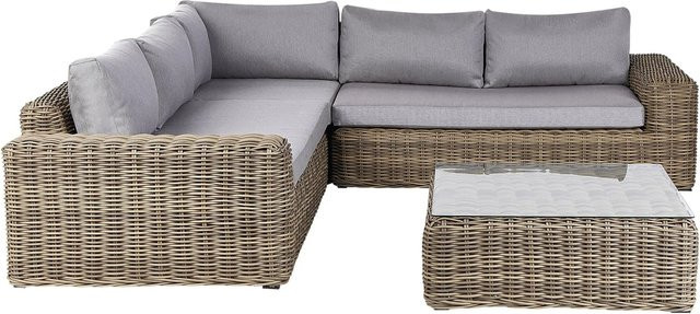 Beliani Lounge Set PALERMO aus Polyrattan in Braun und Grau mit Ecksofa, Ottoman und Couchtisch für Garten und Terrasse - Bild 1