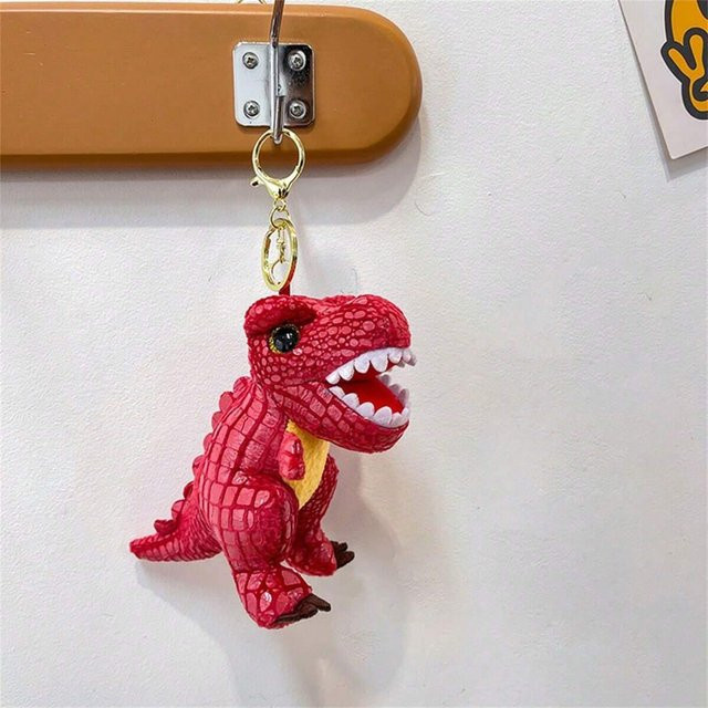 Dinosaurier Plüsch Schlüsselanhänger, rot, Kinder, 14cm - Bild 1