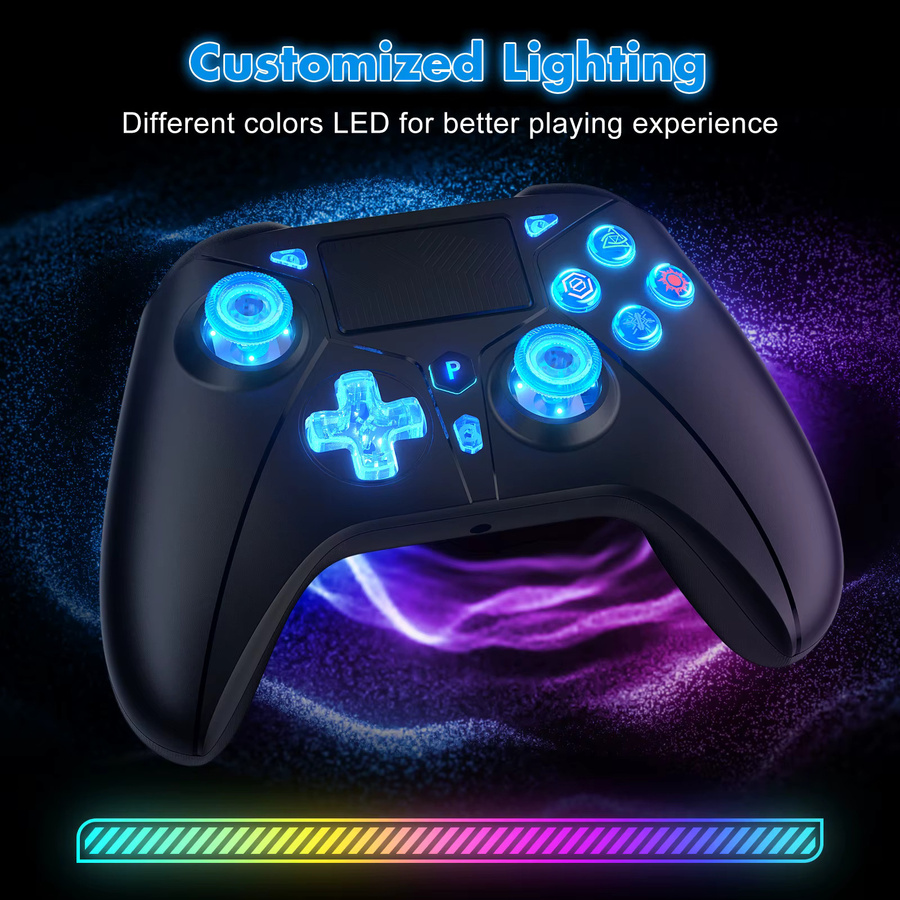 GAMROMBO Wireless Controller mit RGB-Beleuchtung und Hall Linear Trigger für PS5, PS4, PC, Nintendo Switch und iOS, Bluetooth Gamepad in Schwarz oder Weiß - Bild 2