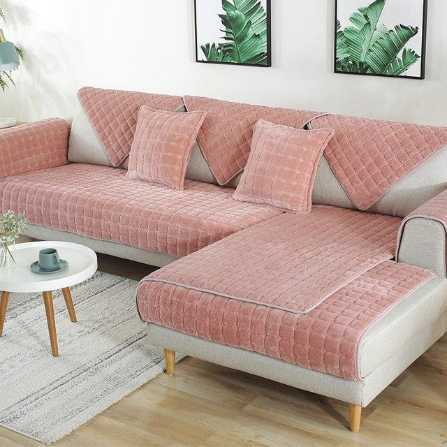 Rutschfester Sofakissenbezug aus Plüsch im koreanischen Stil, Farbe: Pink, B/T: 70 x 70 cm - Bild 1