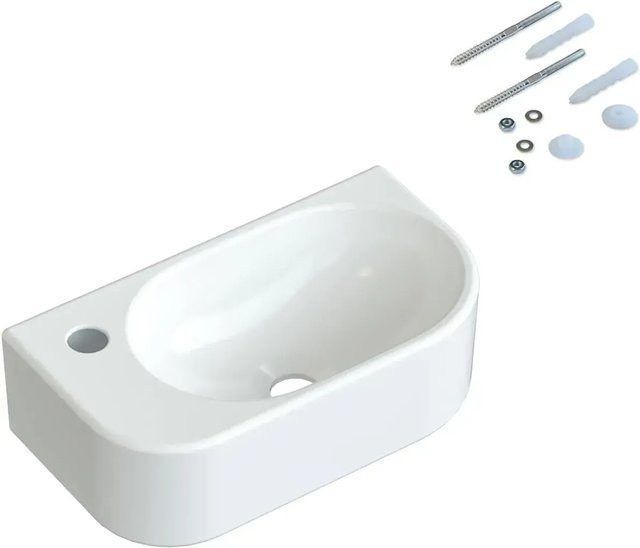 Aquabatos Aufsatzwaschbecken aus Keramik für Gäste WC in Weiß, B/T/H: 40 x 21,5 x 10,5 cm - Bild 1