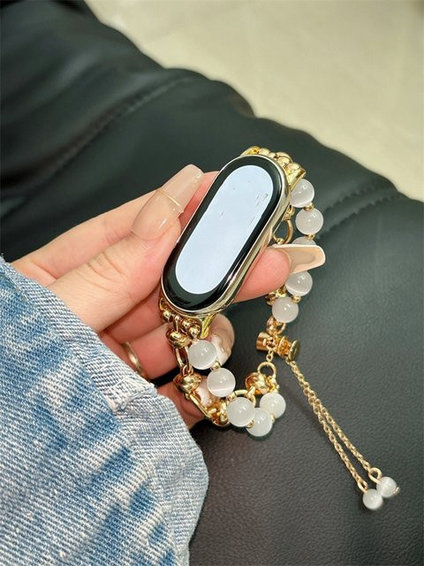 iwujiao Perlen-Armband für Xiaomi Band 10, Mi Band 9, 8, weiß, Gold, NFC - Bild 1