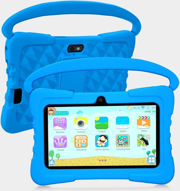 BDF Kinder-Tablet mit 7 Zoll Display, Android 9.0, 32 GB ROM, Silikonschutz, Bluetooth, WiFi und 5G, Blau - Bild 1