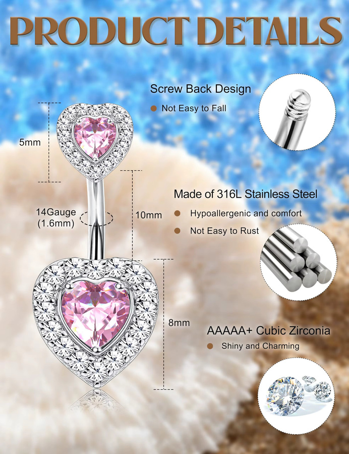 Drperfect Bauchnabelpiercing-Ring, 14K vergoldet, Edelstahl, Zirkonia, Opal, Damen - Bild 2