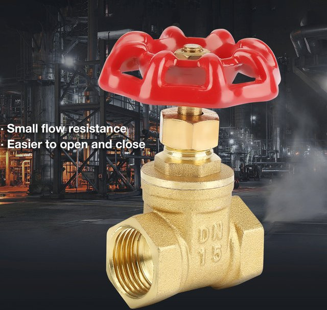 Messing Absperrschieber DN15 mit BSPP G1/2 Anschluss in gebürsteter Messing-Optik für Wasser, Öl und Gas - Bild 1