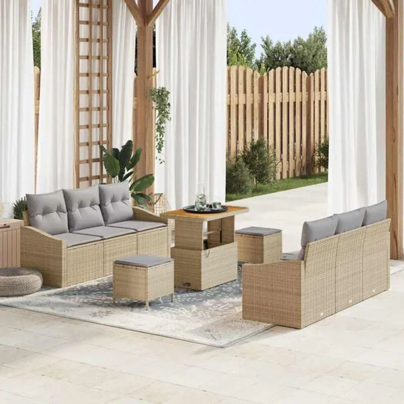 Vidaxl Garten-Sofa-Set aus Poly-Rattan mit 9 Kissen in Beige - Bild 1
