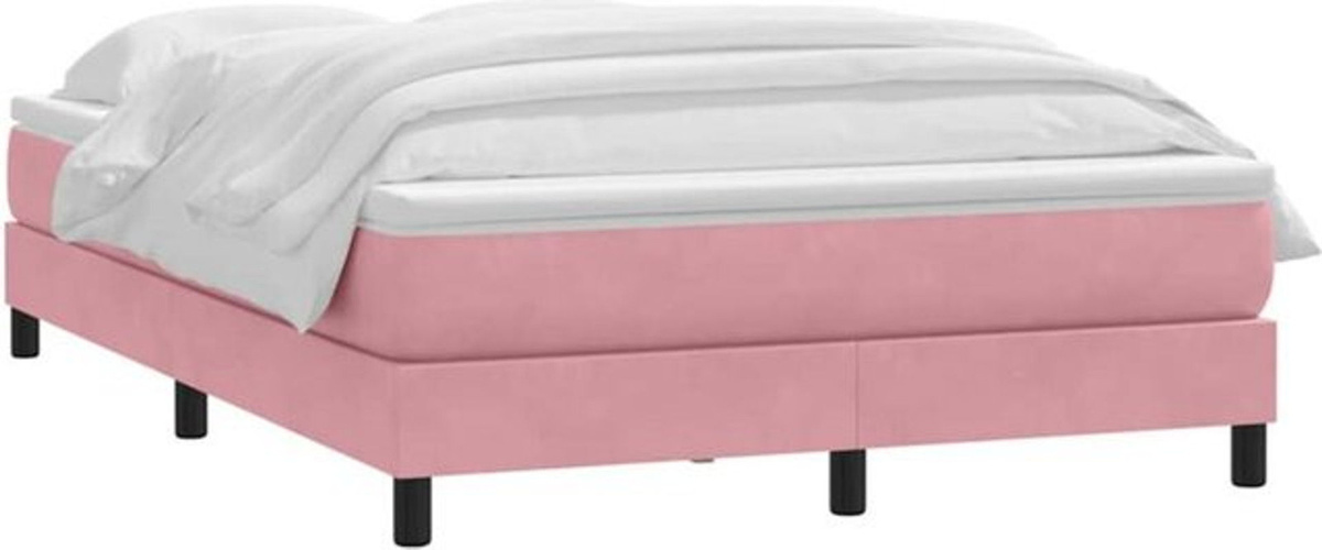vidaxl Boxspringbett mit Matratze in Rosa und Weiß aus Samt, B/T/H: 160 x 220 cm - Bild 1