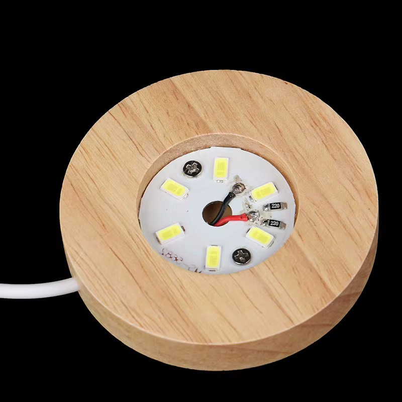 LINYILIGHT LED Nachtlampe mit Holzbasis und USB-Stecker, Bunte Kristallglas-Lichtbasis für Epoxidharz-Kunstwerke, Braun/Mehrfarbig, Durchmesser: 6 cm - Bild 2
