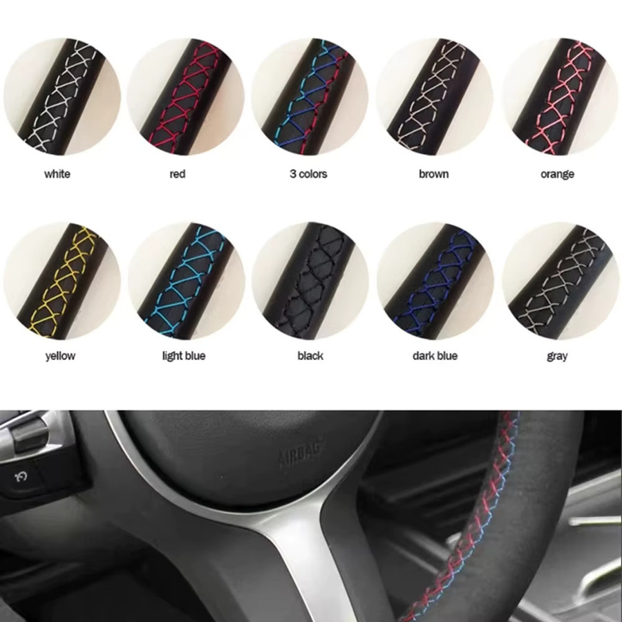 WUNHKF Lenkradabdeckung aus Kohlefaser-Leder zum Handnähen in Schwarz für Volkswagen Golf 6 GTI MK6, Polo GTI und Scirocco R - Bild 2