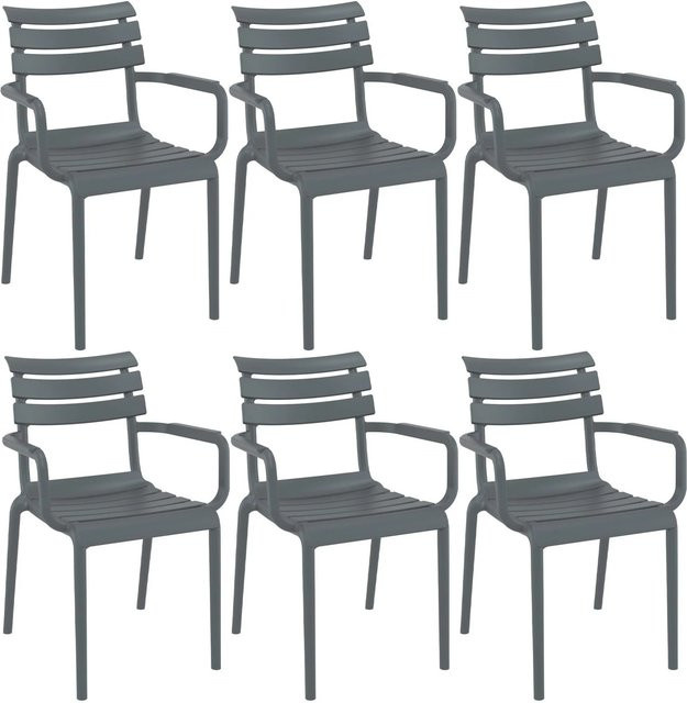 DELUKE Gartenstuhl LARS 6er Set Stapelstühle aus Polypropylen in Dunkelgrau, B/T/H: 58 x 59 x 85 cm - Bild 1