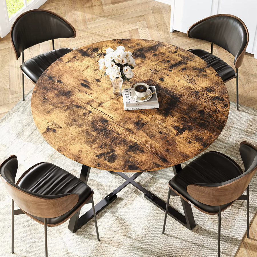 Rosahqnda Runder Esstisch im Retro-Stil aus Holz und Metall, Farbe: Braun, Durchmesser: 120 cm - Bild 3