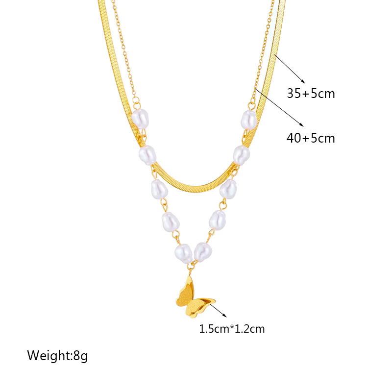DIEYURO Halskette, Edelstahl, Perle, Schmetterling, Gold, Damen - Bild 2