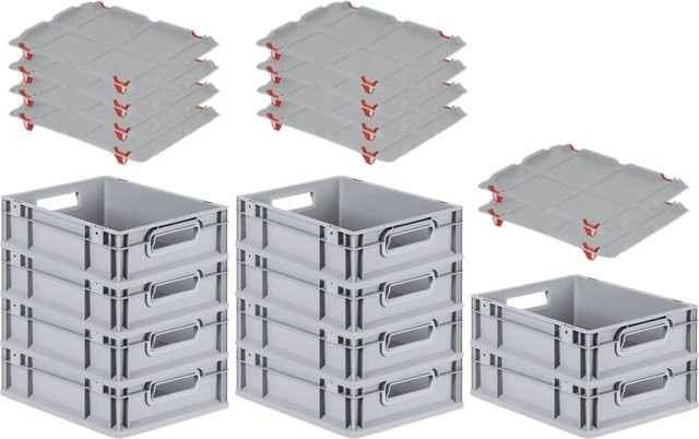 PROREGAL SparSet 10x Eurobox NextGen Grip mit Auflagedeckel und 4 roten Schiebeschnappverschlüssen, Grau, H x B x T: 12 x 30 x 40 cm - Bild 1