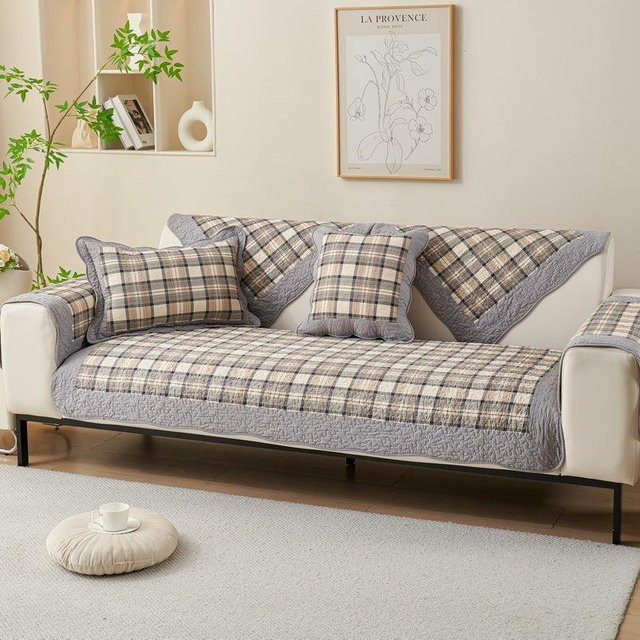 Anti-Rutsch Sofabezug aus Baumwolle mit floralem Design in Beige und Multicolour, quadratisch, B/H: 70 x 70 cm - Bild 1