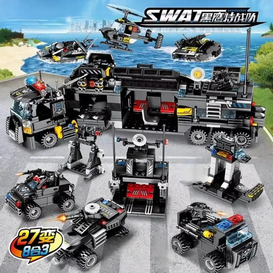Linyi toy Polizei Swat Stadtgebiet Gebäude Blöcke mit Auto - Bild 2
