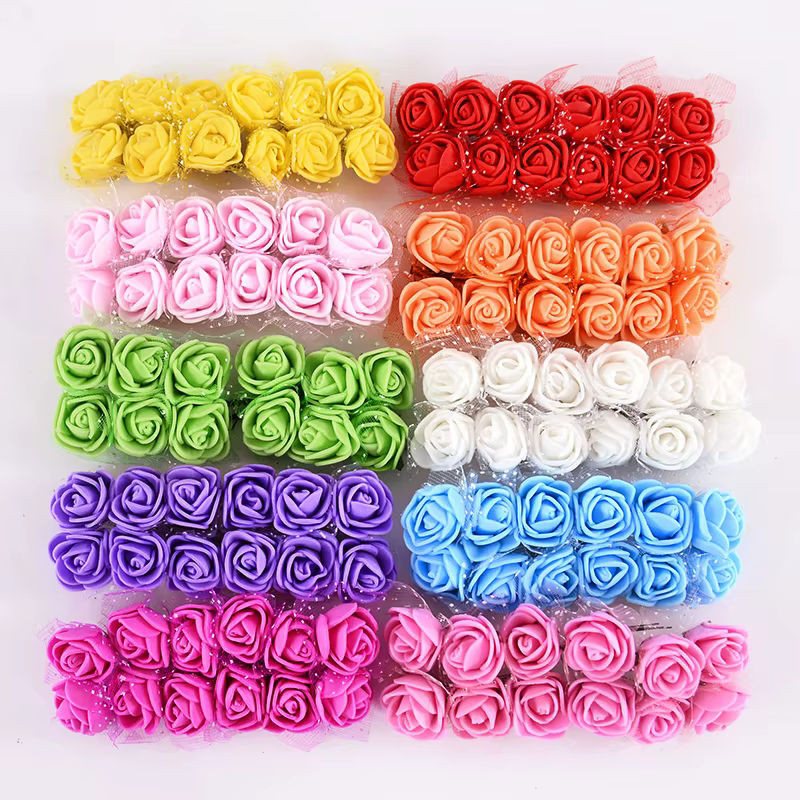 144 Stück Mini Kunstrosen aus PE-Schaum, mehrfarbige künstliche Blumenköpfe für DIY Scrapbooking und Hochzeitsdekoration - Bild 1