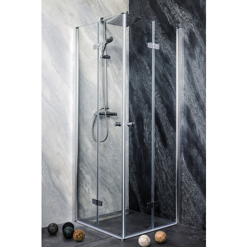 Sanotechnik Duet Drehfalttür in Silber mit Klarglas, Anschlag Rechts, B: 75 cm, H: 195 cm - Bild 2