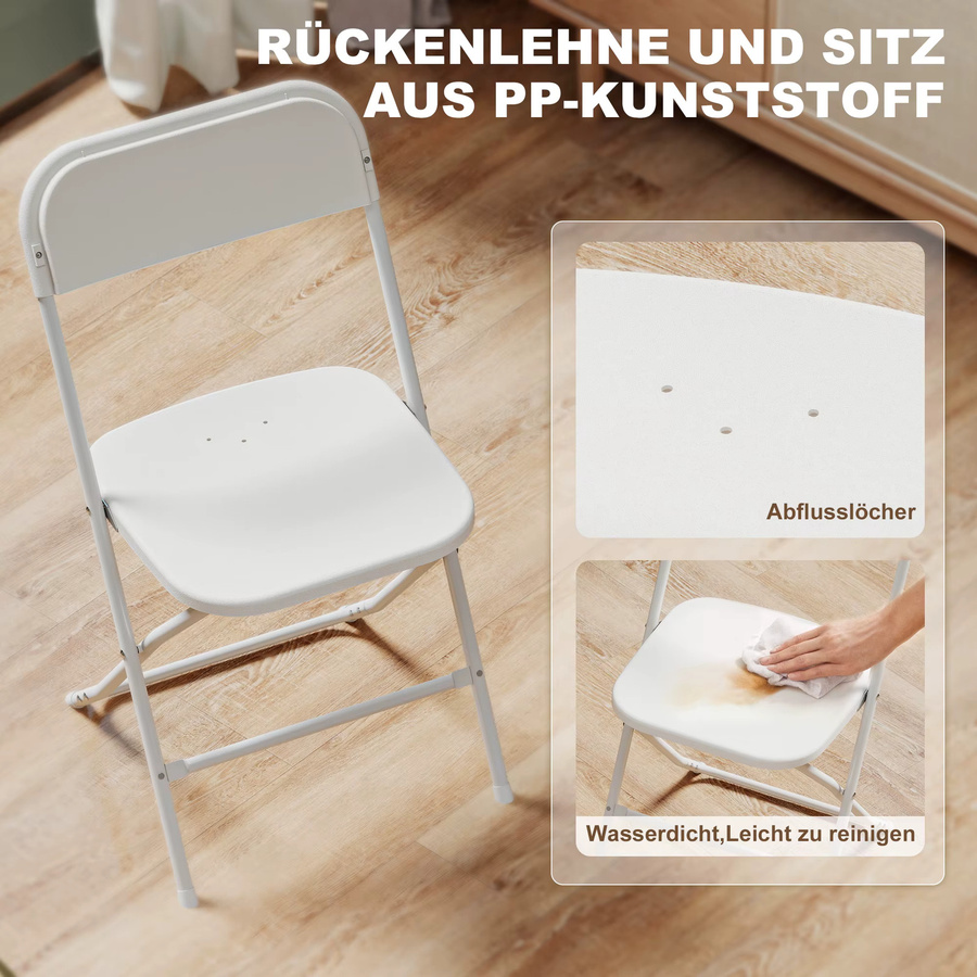 6er Set HOMCOM Klappstühle aus Kunststoff mit Stahlgestell in Weiß für Küche und Esszimmer, belastbar bis 120 kg - Bild 4