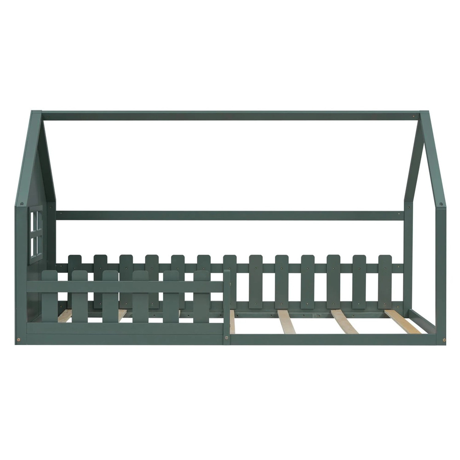 KOMHTOM Kinderbett Hausleiste aus Kiefer und MDF in Grün, B/T/H: 90 x 200 x 140 cm - Bild 2