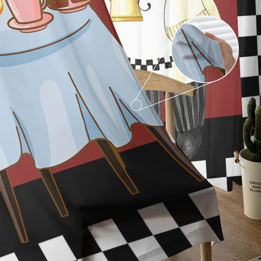 Yiran Furniture Transparenter Tüll-Voile-Fenstervorhang Kariert in Rot Schwarz und Weiß mit Ösen, Breite: 135 cm, Höhe: 115 cm - Bild 3