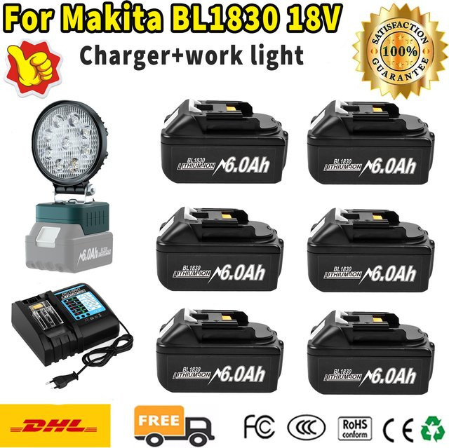 Makita Ersatzakku 18V 6000mAh in Schwarz für BL1830 BL1860 BL1850 BL1840B Werkzeuge inklusive Ladegerät - Bild 1