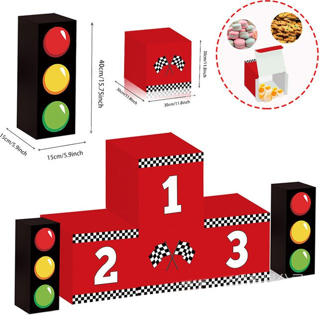 YSOIHF Rennwagen Partyboxen in Rot mit Checkered-Design für deine Geburtstagsfeier - Bild 1