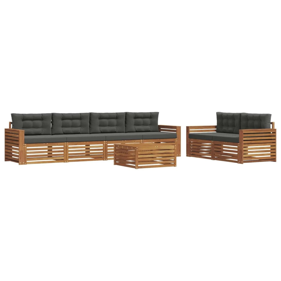 vidaXL Outdoor-Sofagarnitur 7-teilig aus massivem Akazienholz mit Kissen in Anthrazit und Natur - Bild 2