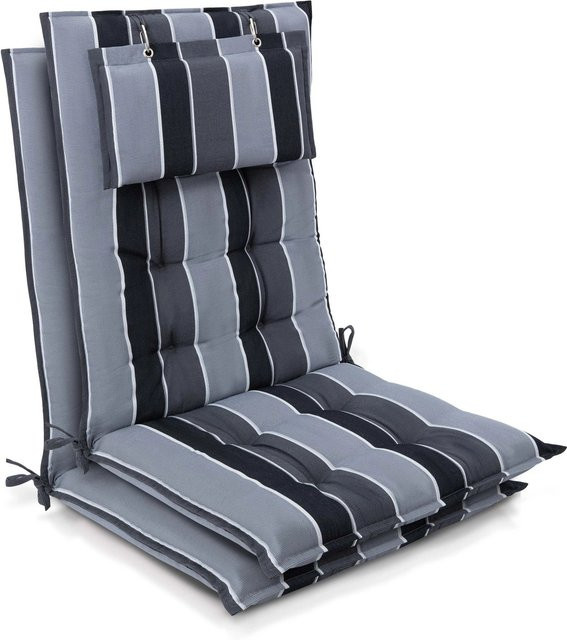 Beautissu 2er Set Sun-HL Hochlehner Auflage Anthrazit-Gestreift, B/T/H: 120 x 50 x 8 cm - Bild 1