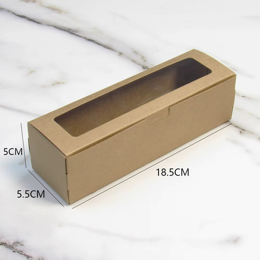 20 Stück Macaron Boxen mit klarem Fenster aus Papier und Kunststoff in Weiß und Braun zur Gebäckverpackung für Hochzeiten und Geschenke - Bild 2