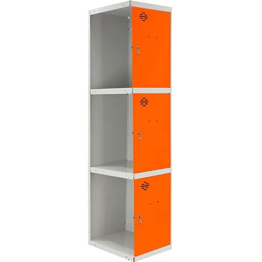 PROREGAL Spind AMEGO Anbaumodul mit 3 Abteilen Schließfach Garderobe Grau-Orange H: 180 cm, B: 30 cm, T: 50 cm - Bild 2