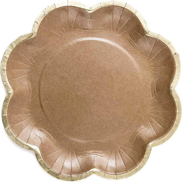 Rico Design Pappteller Blume in Kraftpapier-Optik mit Gold-Akzenten, 12 Stück, Durchmesser: 21 cm - Bild 1