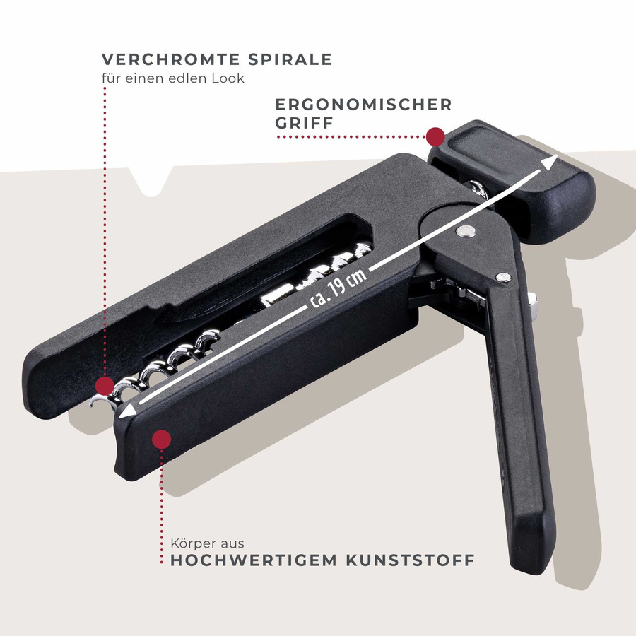 Fackelmann Korkenzieher Statement in Schwarz und Grau mit ergonomischem Griff, Höhe: 16 cm - Bild 3