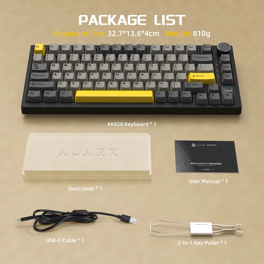 Ajazz AK820 PRO Mechanische Tastatur in Purple mit TFT Smart Display und Drehregler, 75% ANSI-Layout, Hot-Swap Linear Switches, kabellos via 2,4G/Bluetooth 5.1 oder USB-C - Bild 7