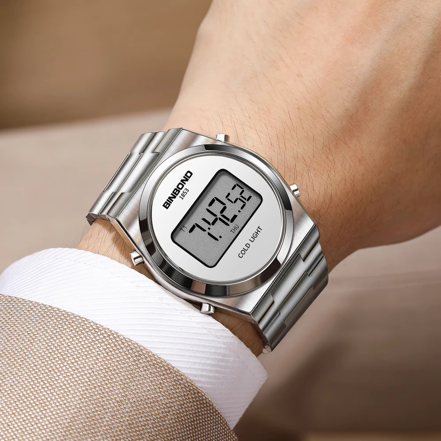 BINBOND Digitaluhr, Edelstahl, Silber, Herren - Bild 6