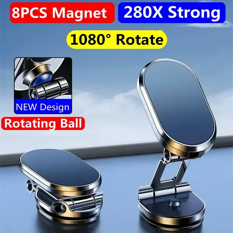 VIKEFON Magnetische Auto-Handyhalterung mit 1080 Grad Rotation, faltbare Universal Luftvent-Halterung für iPhone und Samsung in Silber - Bild 4