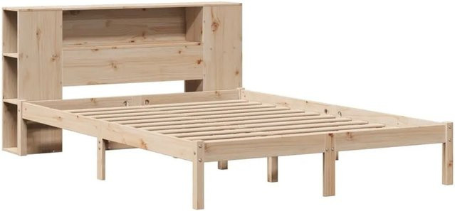 vidaXL Massivholzbett aus Kiefernholz mit Regal im rustikalen Design, Breite: 135 cm, Länge: 190 cm - Bild 1