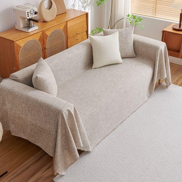 Slub Leinen Sofabezug und Picknickdecke Your Warm Home in Khaki, B/B: 180 x 130 cm - Bild 1