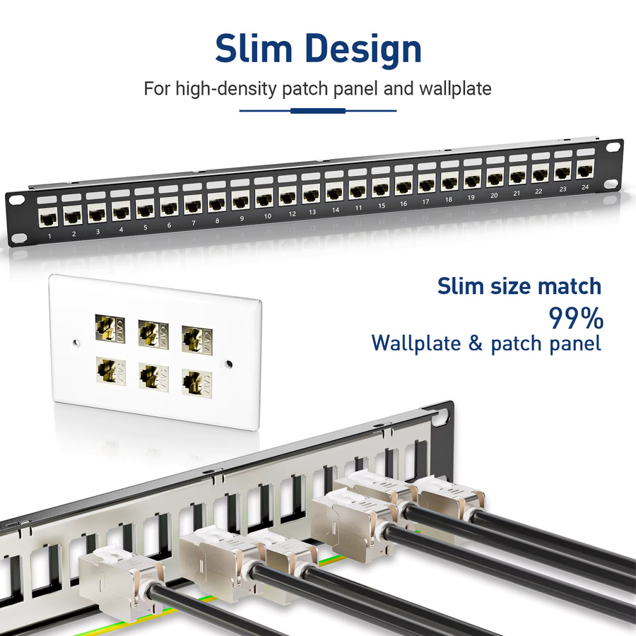 ZoeRax 24 Stück RJ45 Keystone Jack Module STP Cat7 Cat6a werkzeuglose Koppler 180 Grad Typ aus Zinklegierung in Silber - Bild 3