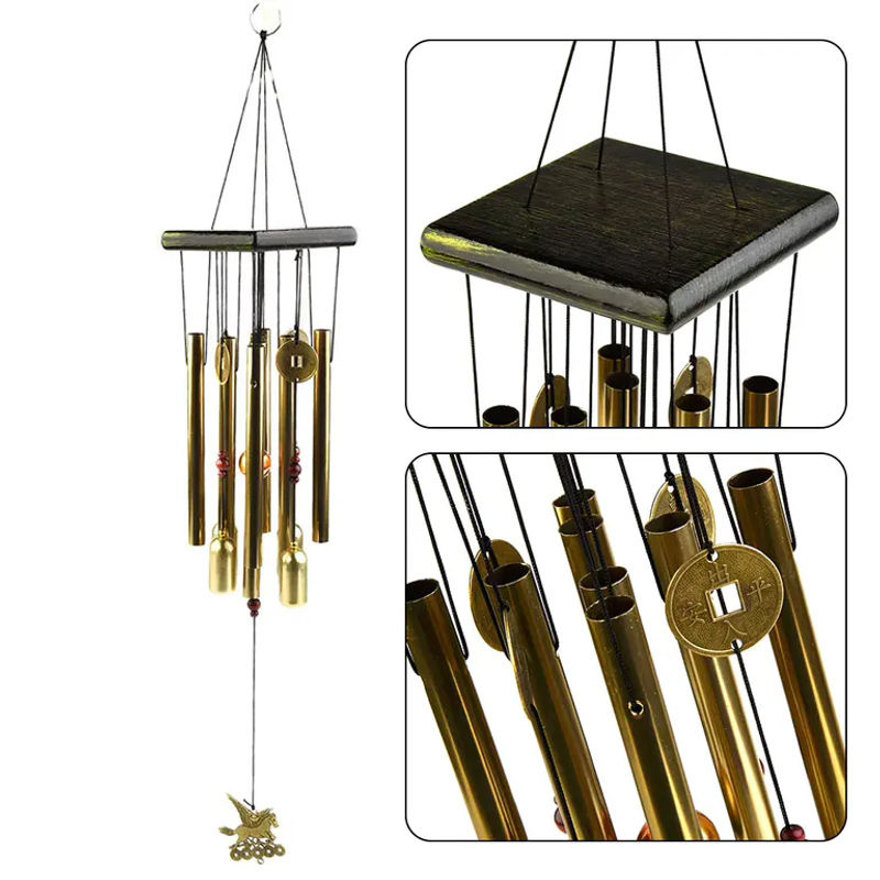 Großes Windspiel mit Glocken in Gold für Garten und Outdoor Dekoration, Höhe: 63 cm - Bild 2
