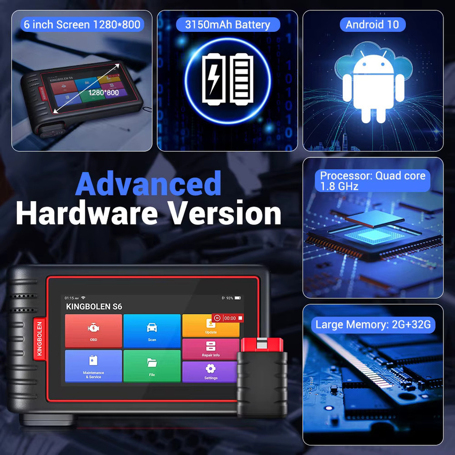 Kingbolen S6 OBD2 Scanner Bluetooth Diagnosegerät für alle Systeme mit CAN FD und FCA Unterstützung, Codeleser mit 28+ Wartungsfunktionen für SAS, BMS und TPMS in Schwarz - Bild 2