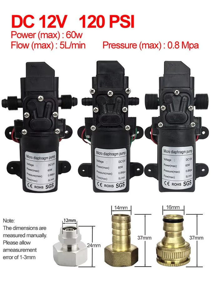 xmshxltd Hochdruck-Membranpumpe Mini-elektrische selbstansaugende Pumpe in Schwarz, DC12 V, 120 PSI, 60 W, 5 l/min - Bild 7