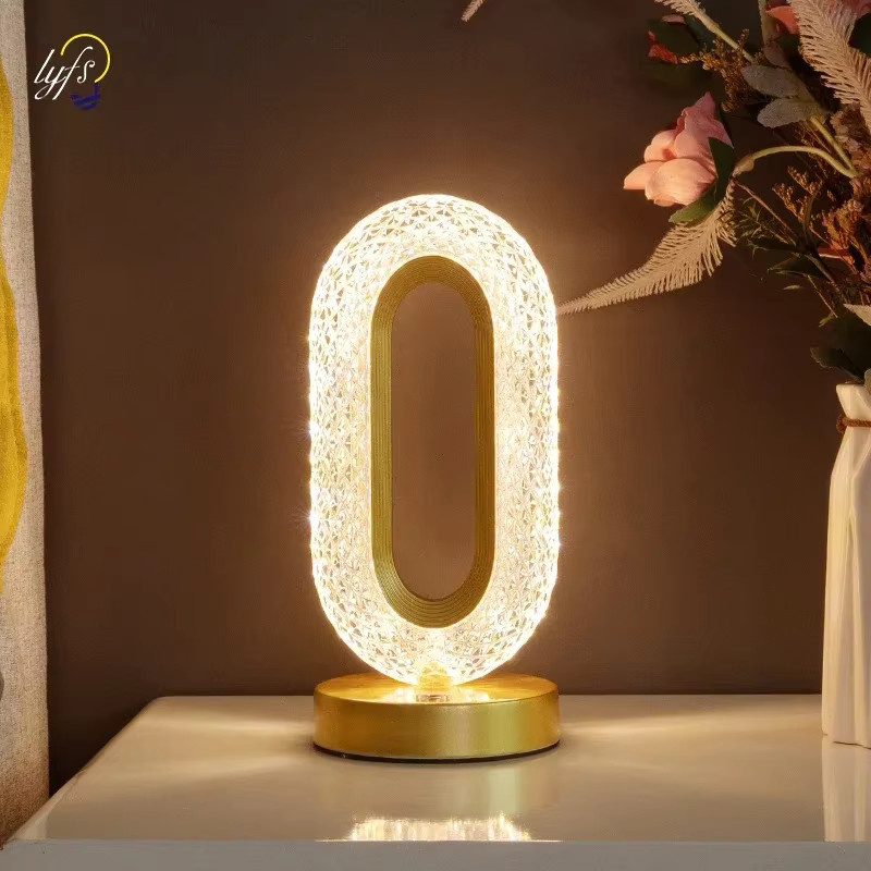 Wiederaufladbare Kristall LED Tischlampe mit Fernbedienung und Touch-Schalter, dimmbar, transparent mit Gold/Messing-Elementen, warmweißes Licht für Wohnzimmer und Schlafzimmer - Bild 2